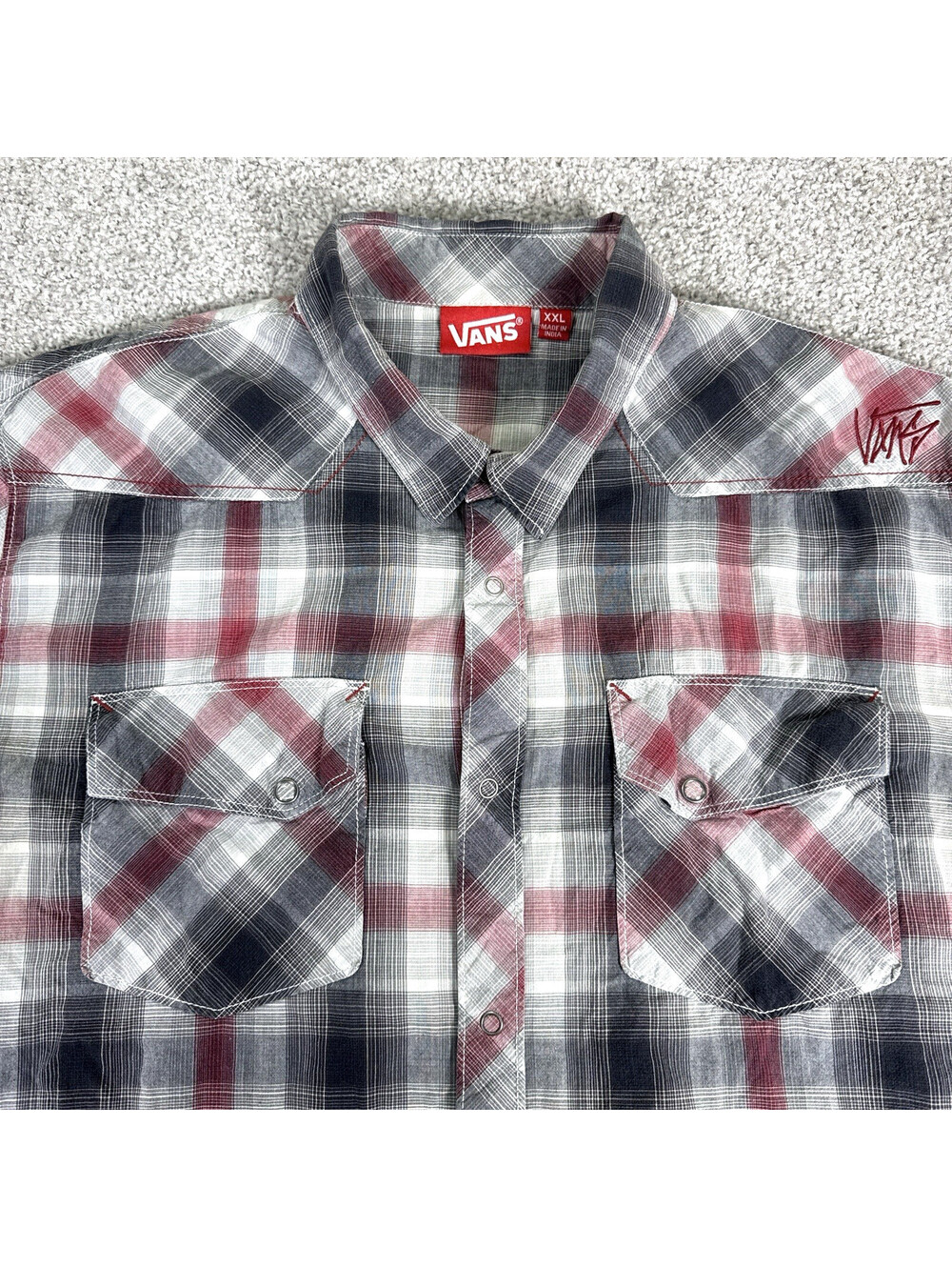 Vans Shirt Mens XXL 2XL Red Gray Plaid Western Snap Button LS Skate Western - Picture 3 of 9